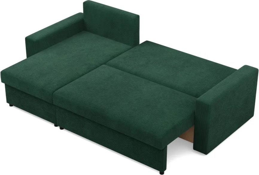 Zeus sarokkanapé, 2 ágyneműtartóval, egyenes kartámasz, kordbársony, univerzális oldal, bonell töltet, zöld