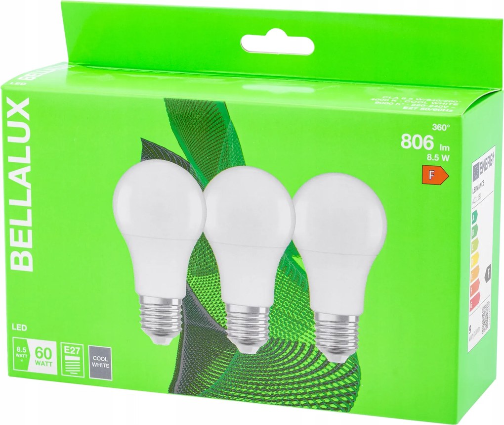 3x Led izzó E27 8,5W 60W 806lm 4000K Bellalux