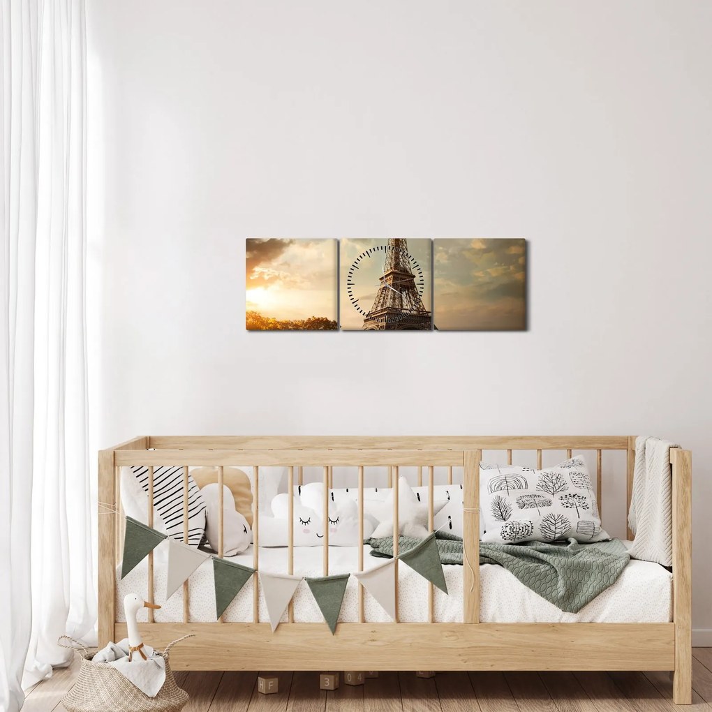 Kép - Eiffel-torony, Párizs, Franciaország (órával) (90x30 cm)