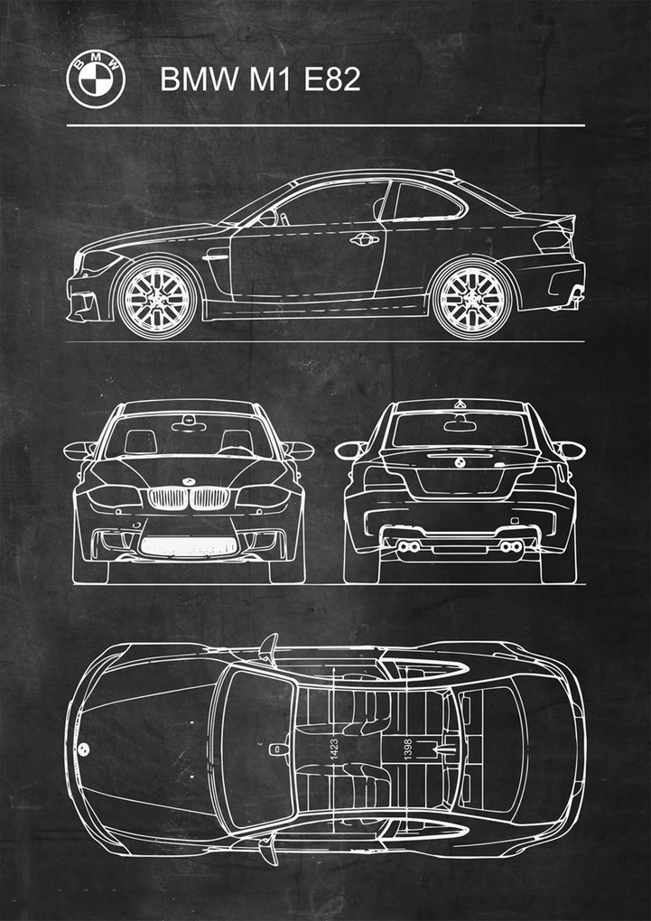 Poszter Bmw M1 E82 Retro Patent Séma Blueprint