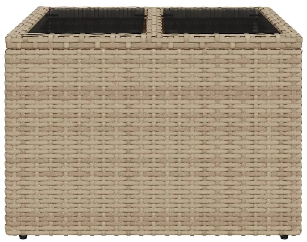 bézs polyrattan üveglapos kerti asztal 55 x 55 x 37 cm