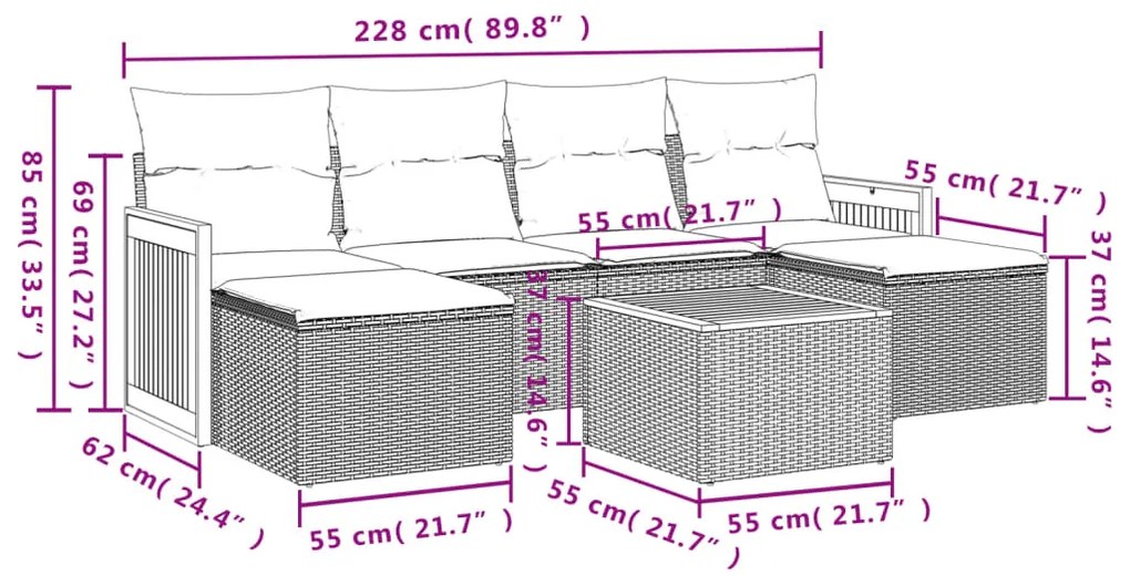 7 részes bézs polyrattan kerti ülőgarnitúra párnákkal