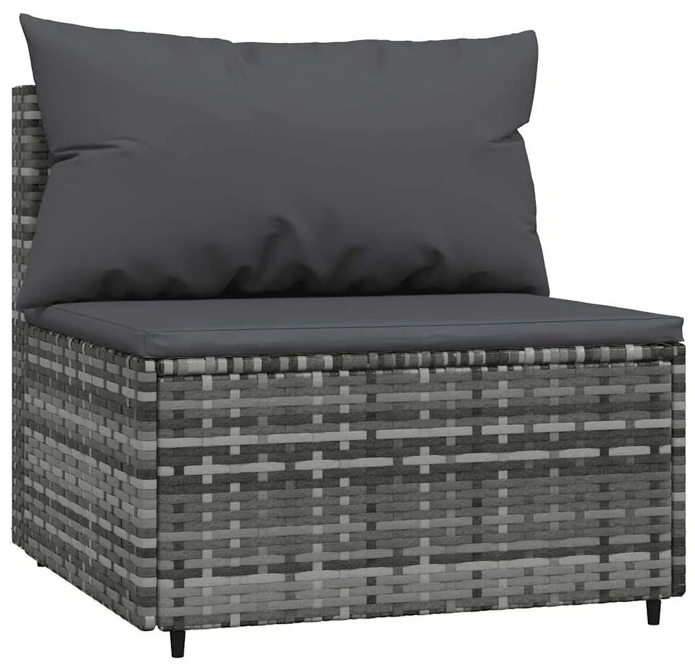 2 db szürke polyrattan kerti középső kanapé párnákkal