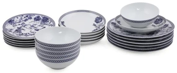 24 darabos étkészlet fehér/kék/porcelán
