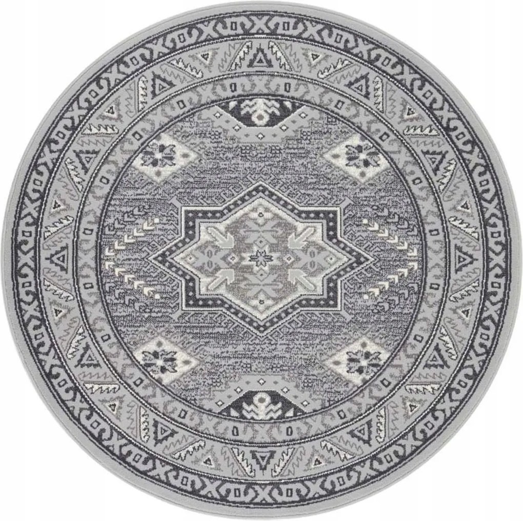 Szürke krémszínű hagyományos, klasszikus kerek szőnyeg nappaliba 160cm