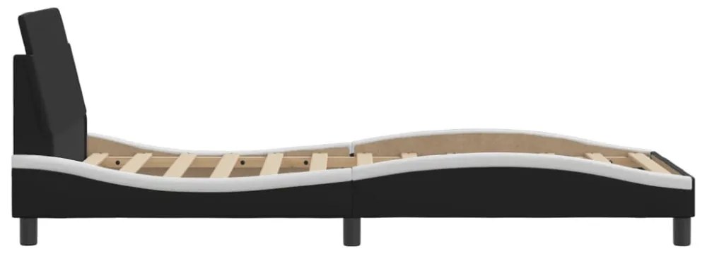 fekete és fehér műbőr ágykeret fejtámlával 80 x 200 cm