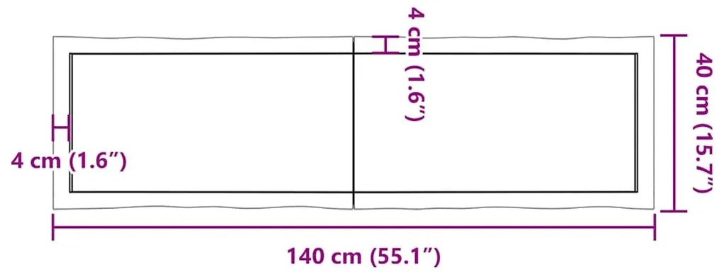 kezeletlen tömör fa asztallap 140x40x(2-6) cm
