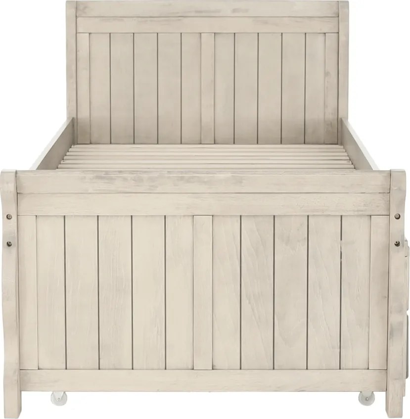 Ágy pótággyal, antik fehér, 90x200, ANTIKO