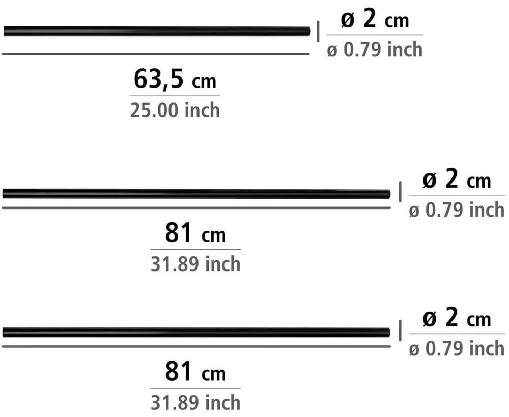 Black fekete univerzális sarok zuhanyfüggöny rúd, ø 2 cm - Wenko