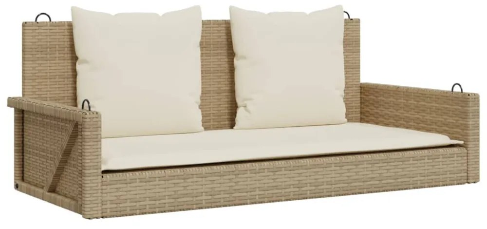bézs polyrattan hintapad párnával 119 x 56 x 48 cm