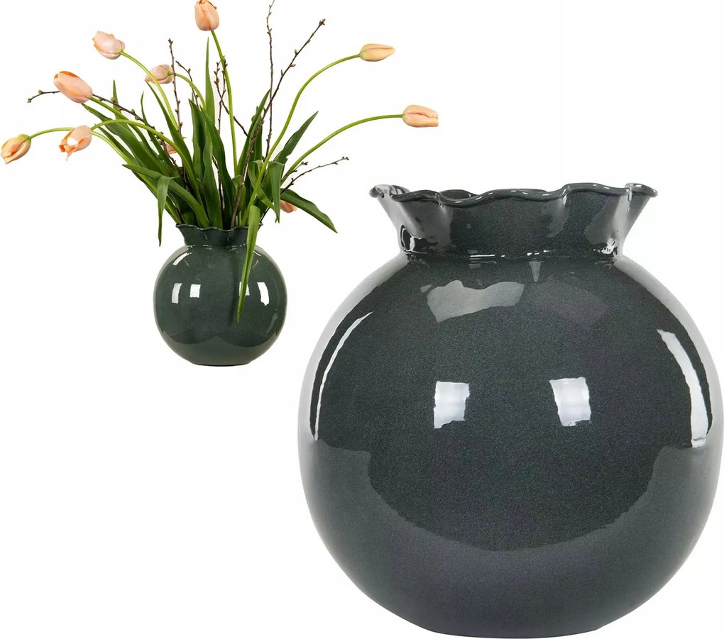 Váza Gömb Zöld 25cm csokrok ágak virágok rozsdaálló kerek