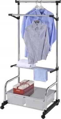 Acél gurulós ruhaakasztó polcokkal