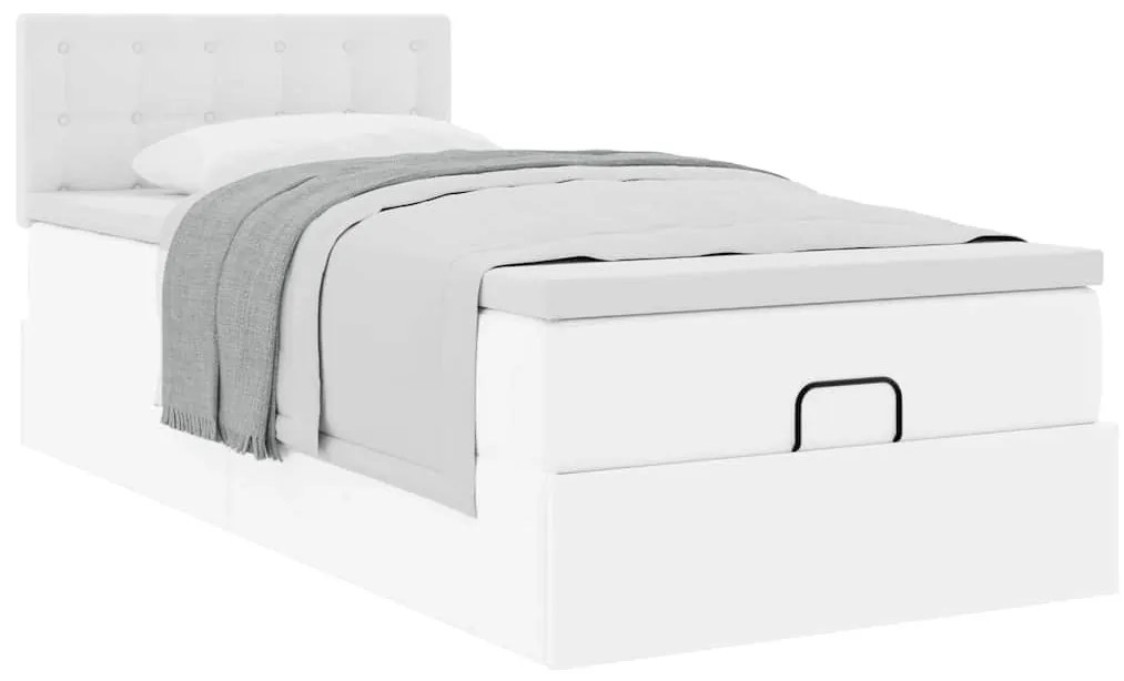 fehér műbőr ottomán ágy matraccal 90x200cm