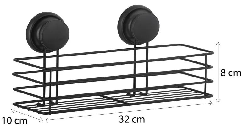 Erga Gavi, fürdőszobai polc, fürdőszobai kosár tapadókorongon 32x10x8 cm, fekete matt, ERG-YKA-CH.GAVI-KPL-BLK