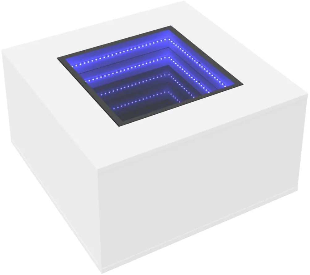 Fehér szerelt fa dohányzóasztal LED-lámpákkal 60 x 60 x 40 cm