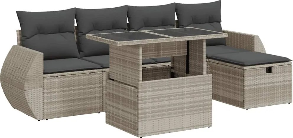 vidaXL 6 részes világosszürke polyrattan kerti ülőgarnitúra párnákkal