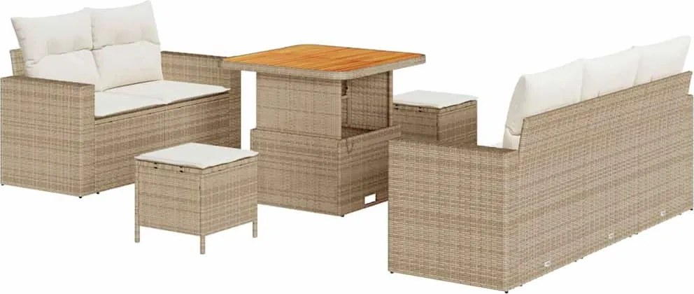 vidaXL Kerti Kanapé Szett párnával 8 pcs Beige és krém polirattan