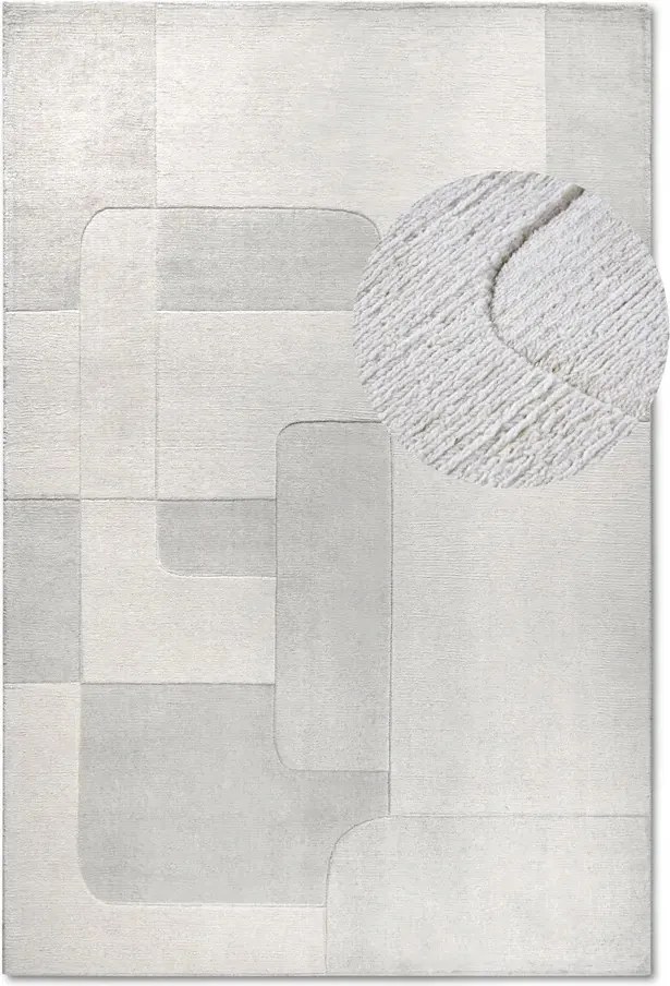 Gyapjú szőnyeg nappaliba 160x230cm,krémszínű, kézzel szőtt, 3d hatású