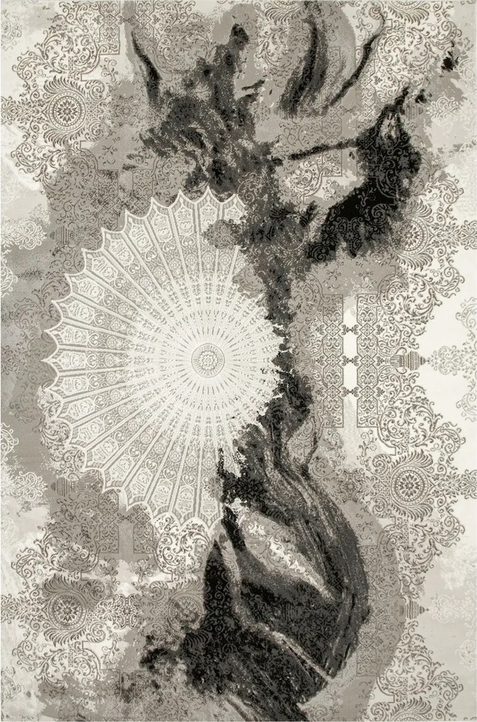 Szürke Szőnyeg Fekete Nappali Dísz Rozetta Boutique Tender 194x290 cm