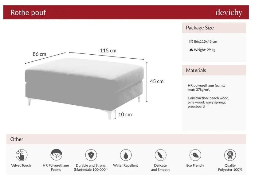 Rothe sötét rózsaszín bársony lábtartó - devichy