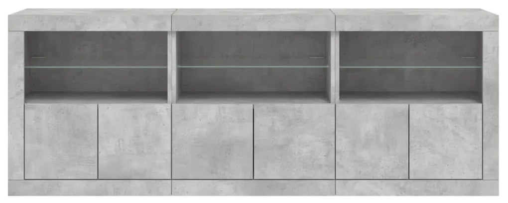 betonszürke tálalószekrény LED-világítással 181,5x37x67 cm