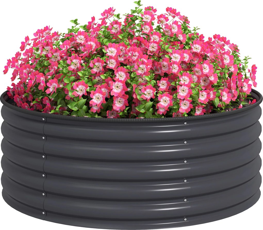 Outsunny Fém Magaságyás, Ültető Ágy, Hidegkeret Kertdoboz, Halmozható Virágcserép, Halmozható Növénydoboz 120x120x43cm Zöldségágy Kert, Erkély, Terasz