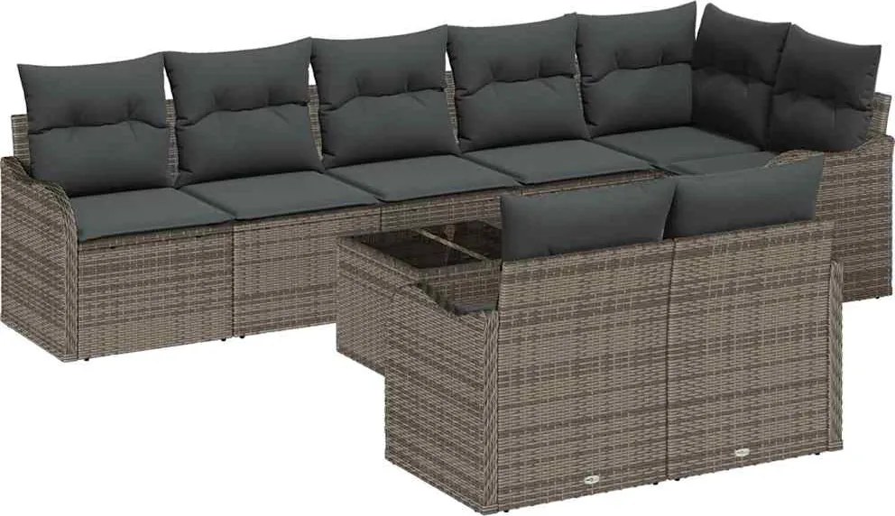 vidaXL Kerti Kanapé Szett párnával 9 pcs Szürke Poli rattan
