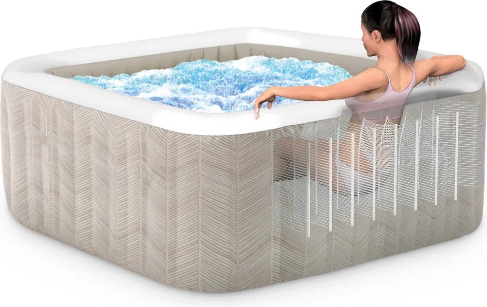 Jacuzzi, INTEX Chevron Deluxe Square S2, 175 x 175 x 71 cm, chevron mintás, 4 személyes, 140 buborékfúvókás, sósvizes rendszer, mobilalkalmazás vezérlés (28446)