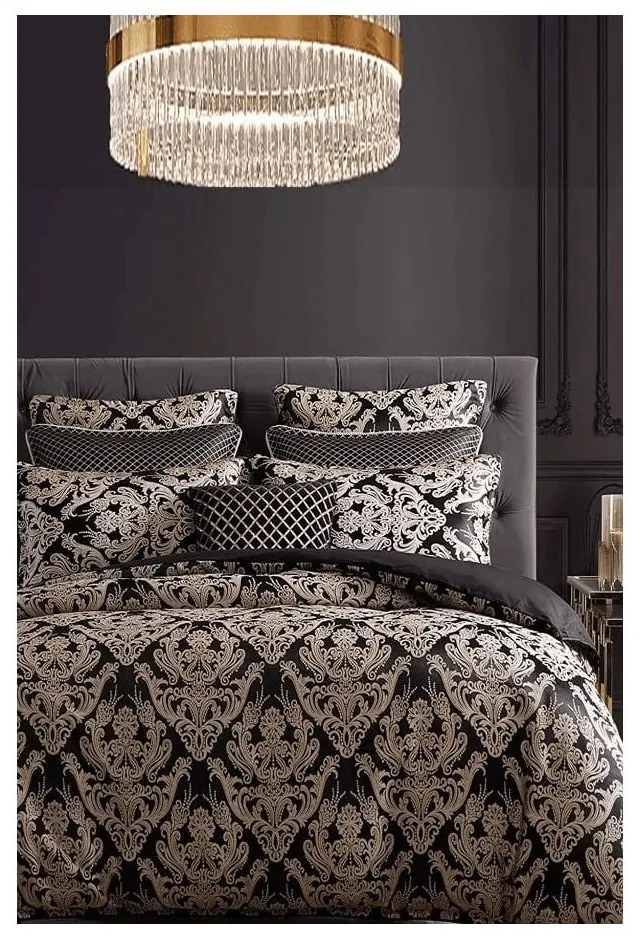 Barna kétszemélyes hosszabbított négyrészes renforcé pamut ágyneműhuzat lepedővel 200x220 cm Damask – Mila Home