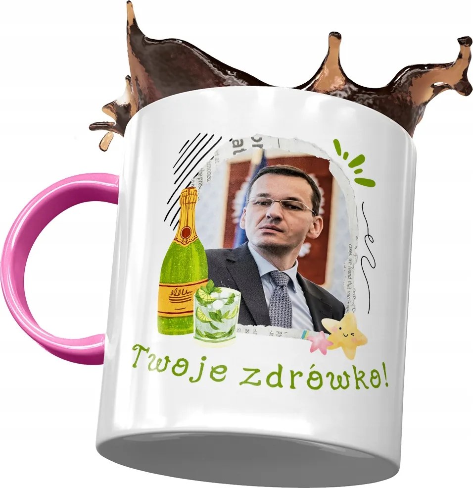 Bögre Rózsaszín Mateusz Morawiecki Premier Ajándék Nyomtatott Fotóval