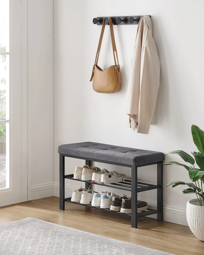 Cipősszekrény paddal és szürke ülőkével MOBRIX 81x49 cm, fekete