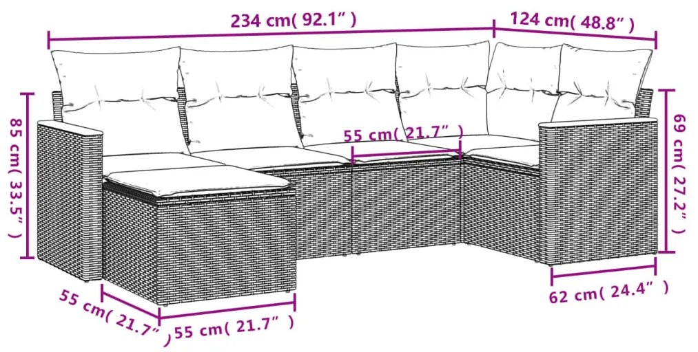 6 részes szürke polyrattan kerti ülőgarnitúra párnákkal