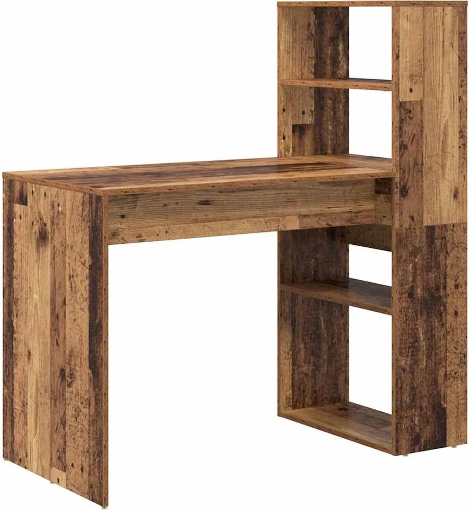 vidaXL Asztal polcokkal tárolóval Öreg fa 113 x 54 x 120 cm Faanyag