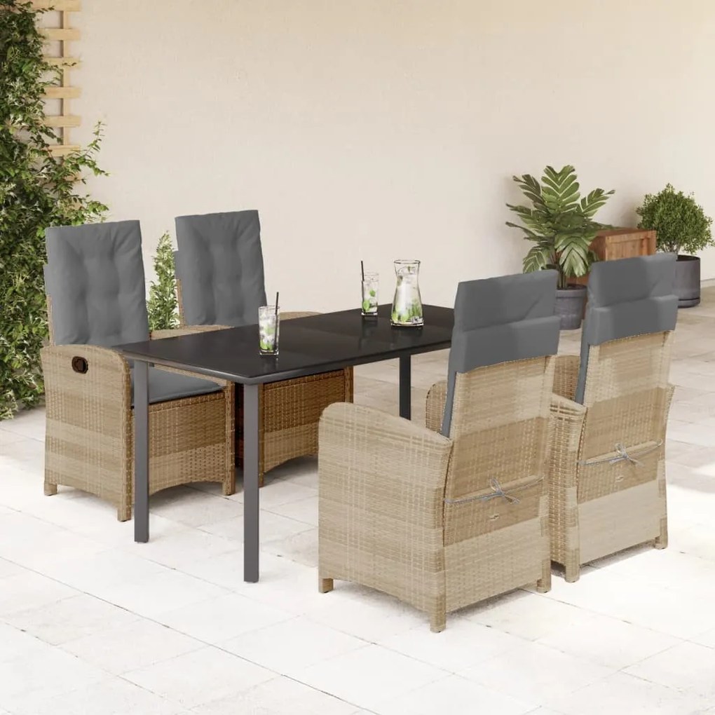 5 részes vegyes bézs polyrattan kerti étkezőgarnitúra párnákkal