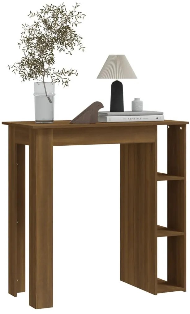 Barna tölgy színű szerelt fa bárasztal polccal 102x50x103,5 cm