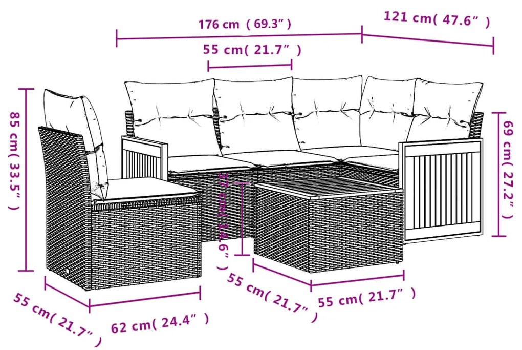 6 részes bézs polyrattan kerti ülőgarnitúra párnával