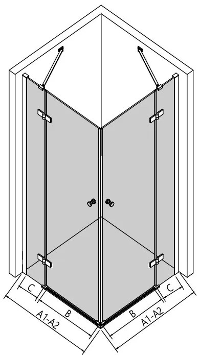 Erga Bern Dupla, zuhanykabin 2 szárnyas ajtókkal 70 (ajtó) x 70 (ajtó) x 195 cm, 6mm átlátszó üveg, fekete profil, ERG-V02-BERN-D070D070-CL-BK