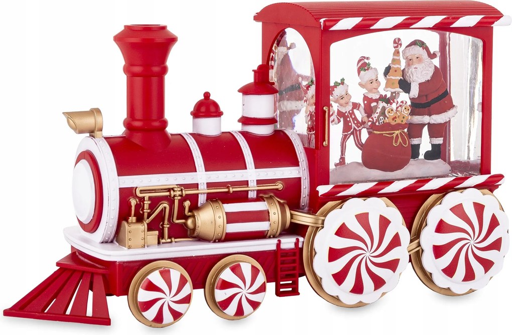 LED-es karácsonyi dekoráció, mozdony zenélő dobozzal, karácsonyi dísz