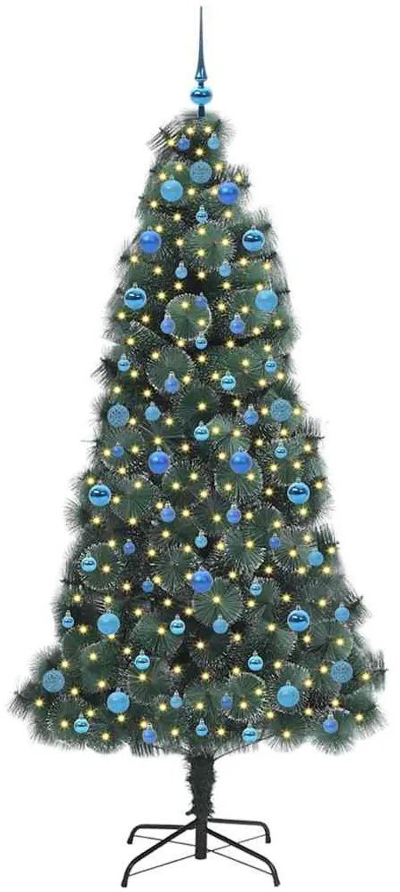 Műfenyő világítással és dísz készlettel Zöld 210 cm PET