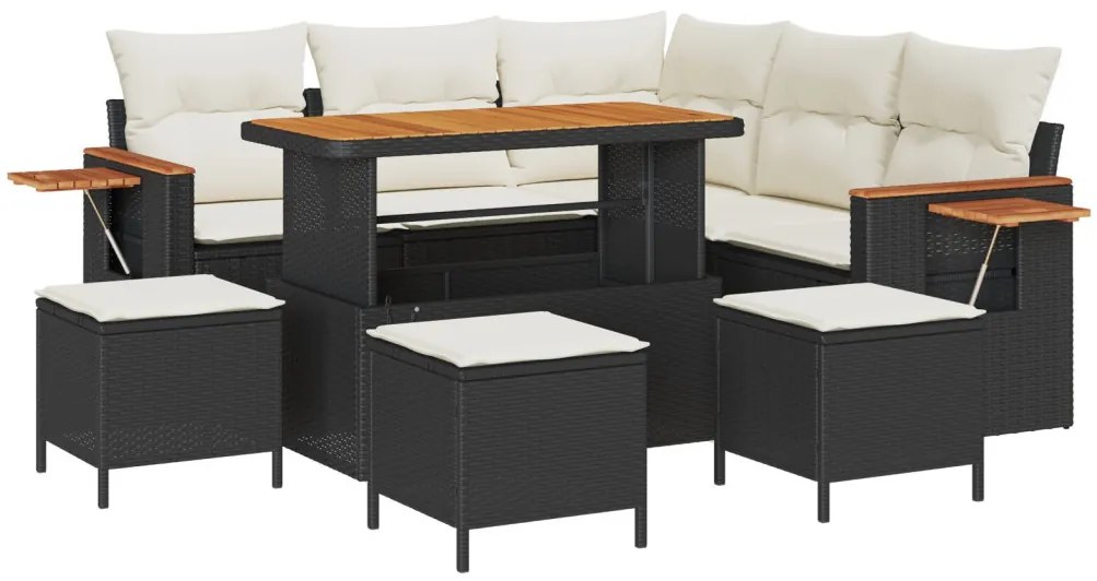 Kerti Kanapé Szett 9 pcs Fekete és krémszínű 110 x 55 x 71 cm