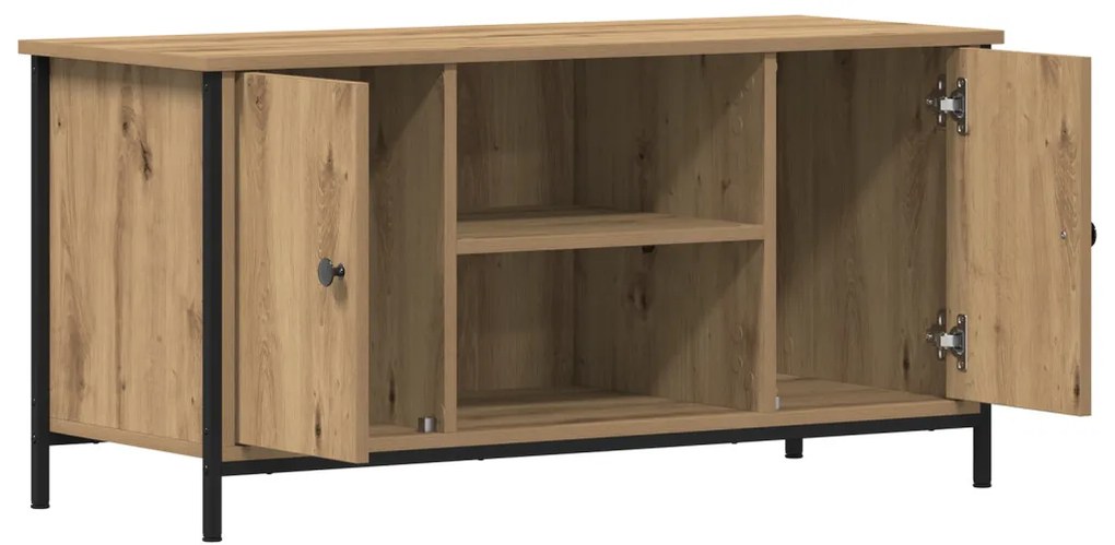 TV Szekrény Kézműves Tölgy 100x40x50 cm Mérnök Fa és Acél