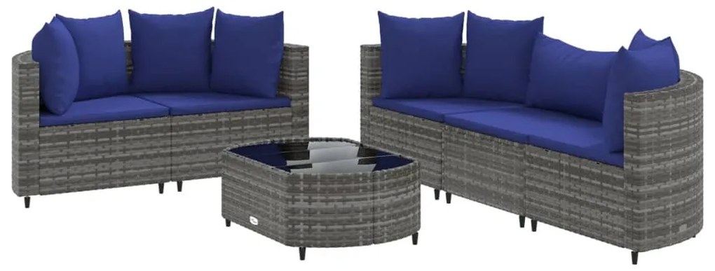 6 részes szürke polyrattan kerti ülőgarnitúra párnákkal