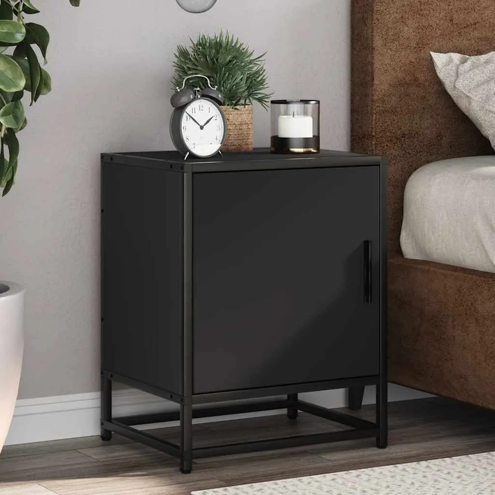 Éjjeliszekrények 2 db Fekete 40x31x50 cm Méretezett fa és fém
