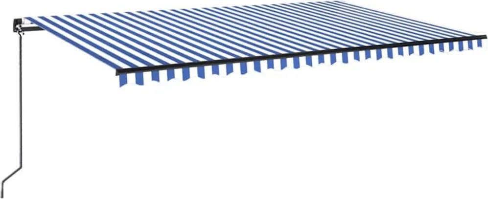 vidaXL kék és fehér kézzel kihúzható LED-es napellenző 500 x 300 cm
