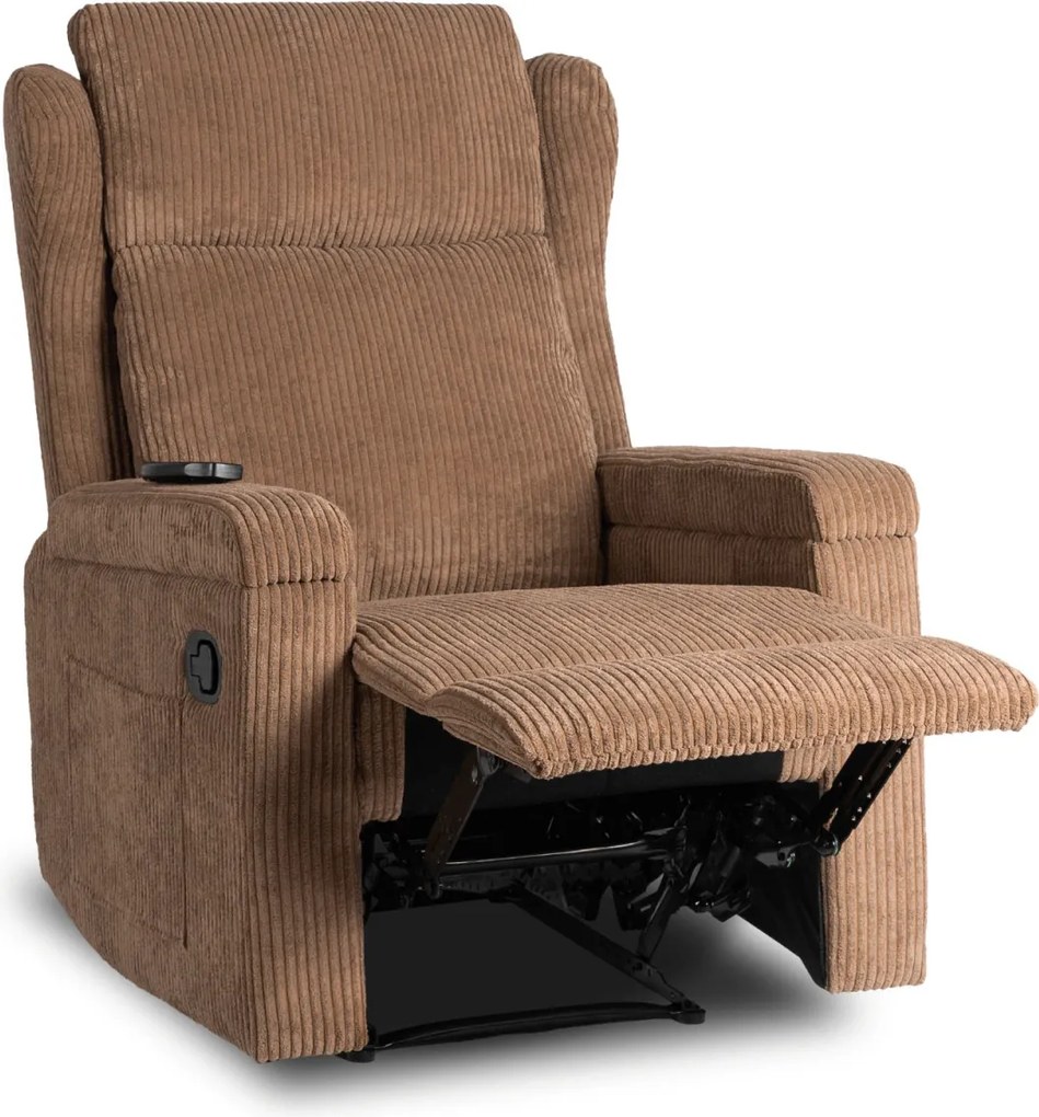 Masszázsfunkciós dönthető fotel barna kordbársony kárpitozással – SEBASTIAN