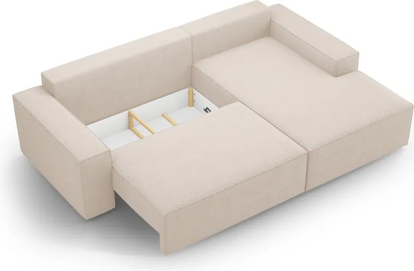 Bézs buklé kinyitható sarokkanapé (jobb oldali) Jodie – Micadoni Home