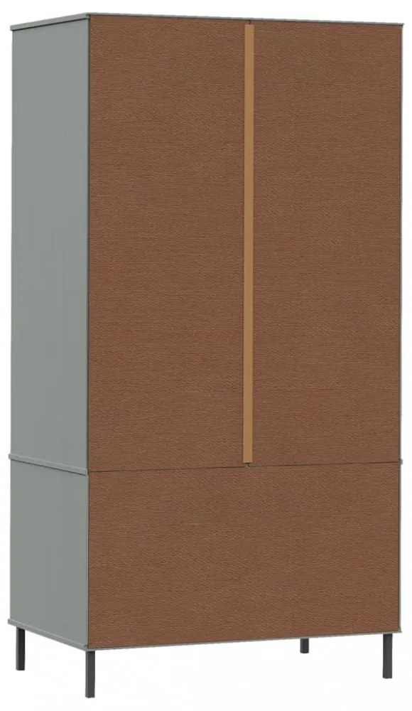 OSLO szürke tömör fa gardróbszekrény fém lábakkal 90x55x172,5cm