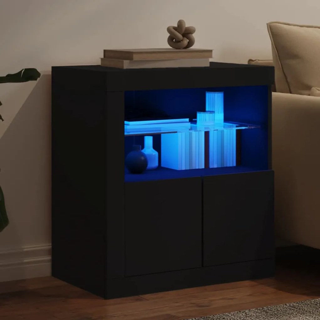 fekete tálalószekrény LED-világítással 60,5 x 37 x 67 cm