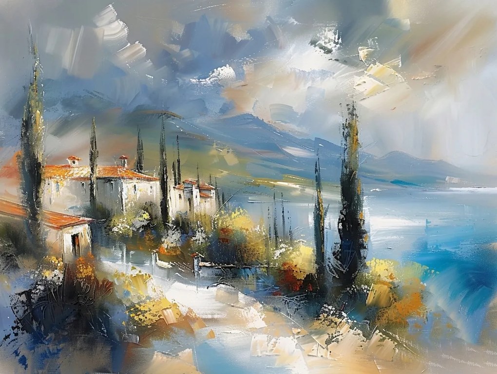 Vászonkép Canvas Tájkép Absztrakt Toszkána Ciprus Város 100x75