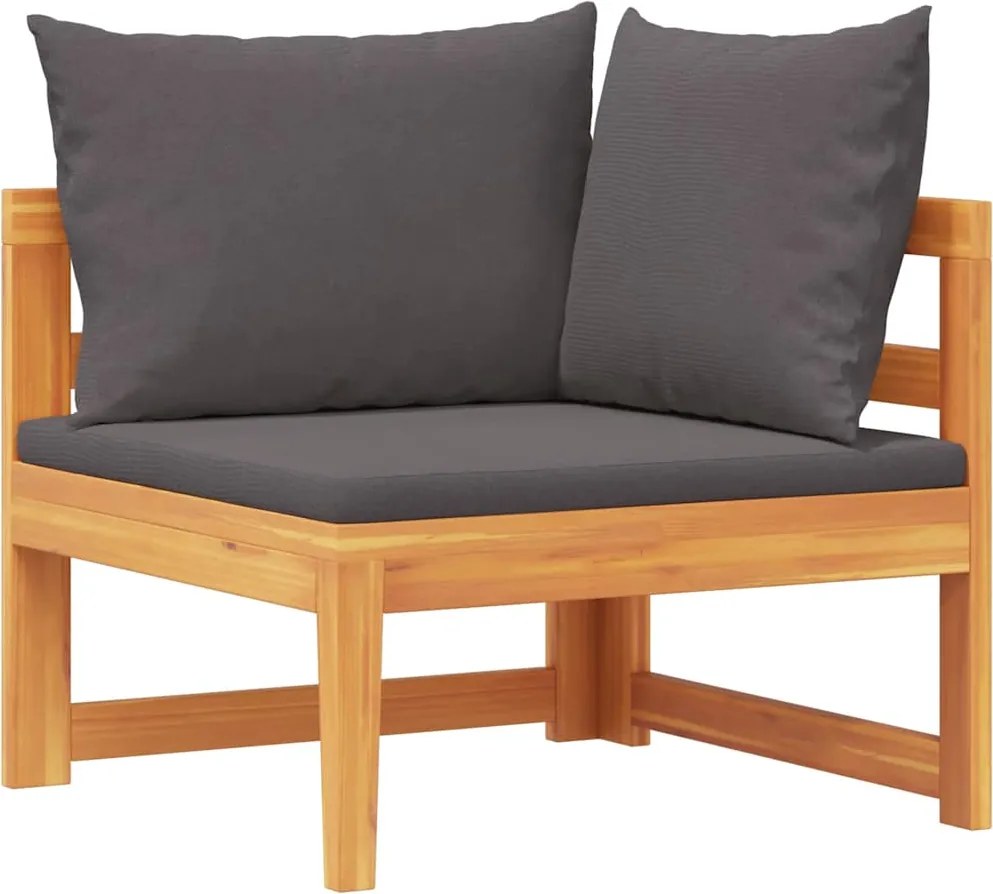 vidaXL tömör akácfa sarokkanapé sötétszürke párnákkal